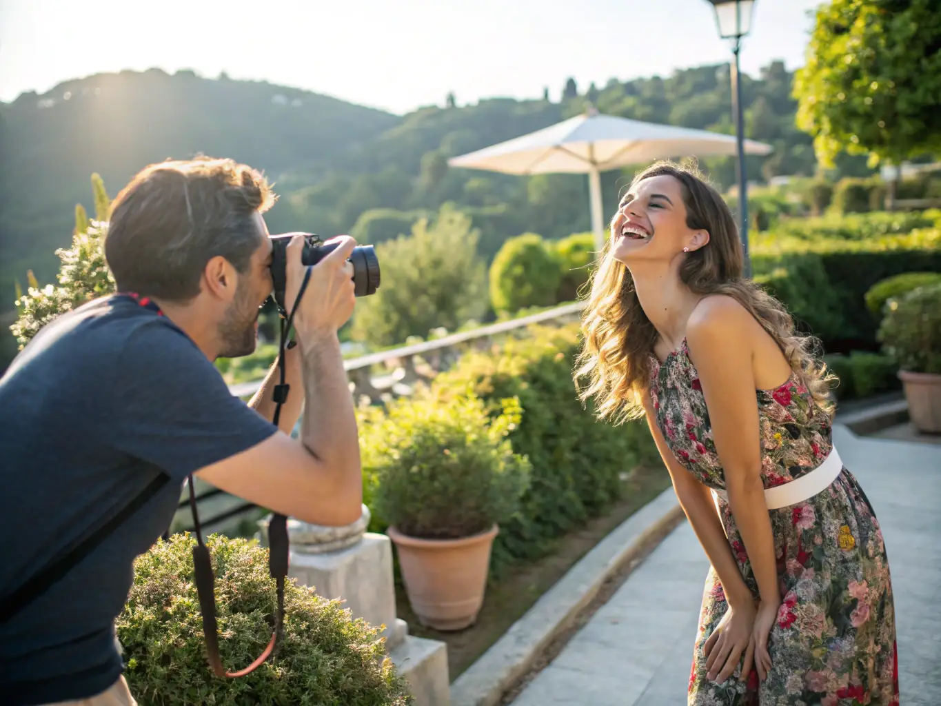 A professional image illustrating an influencer creating content at a Spixy property, such as a stylish villa with a pool, emphasizing the responsibilities and creative freedom within the program.