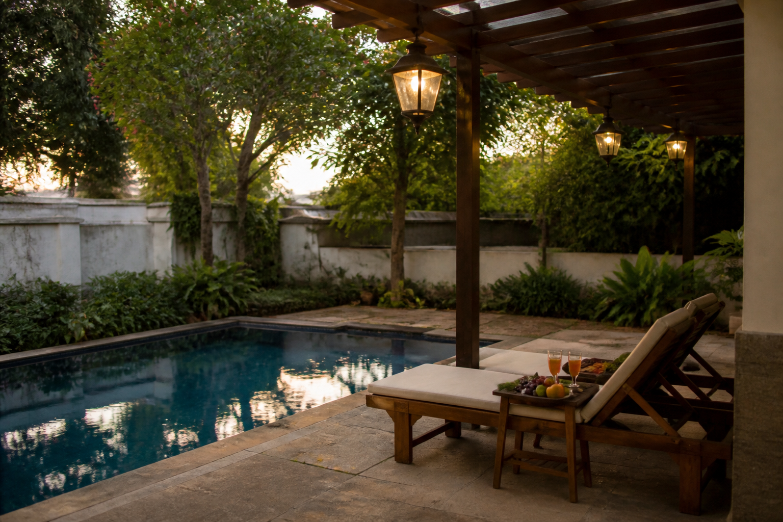 Dinner by the pool setup for restaurant or resort hosting on Spixy