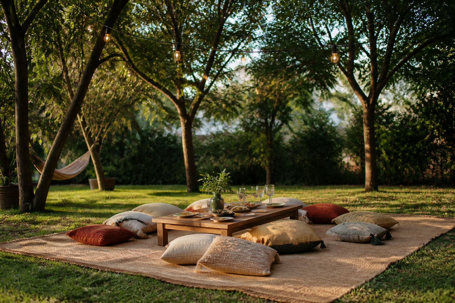 Minimalist garden picnic setup for hosting on Spixy